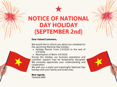 [THÔNG BÁO] LỊCH NGHỈ LỄ QUỐC KHÁNH 02/09 NĂM 2024